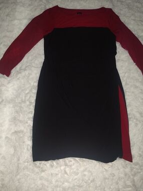 Anne Klein Red and Black Long Sleeve Two-Tone Dress
